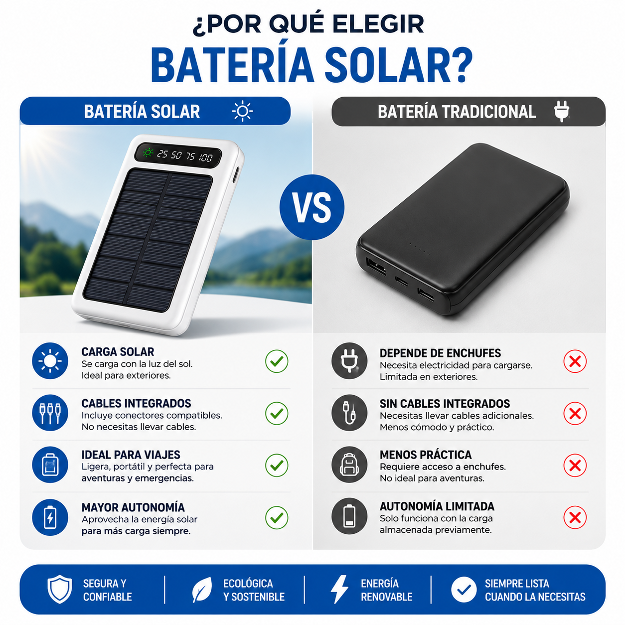 Batería Solar 20.000mAh con Cables NovoKosmo™
